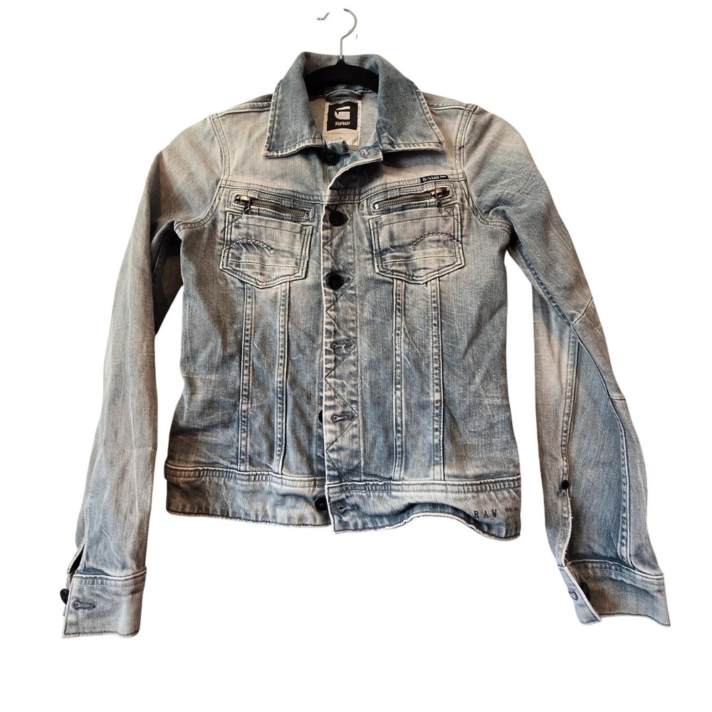G-Star Raw Denim Jacket Women XS Light Blue Stretch Utility 92038 Grunge Western